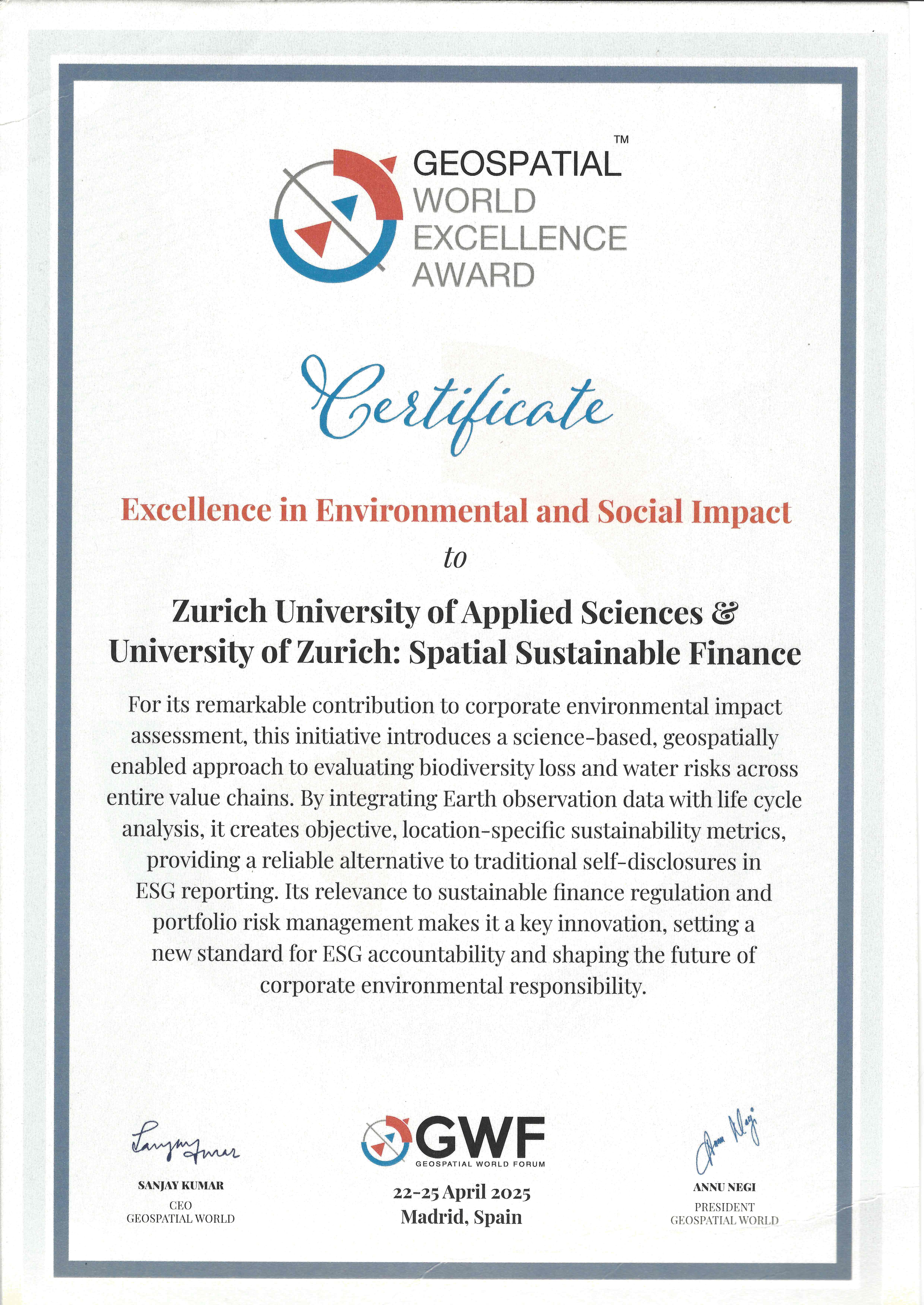 Geospatial World Excellence Award 2025